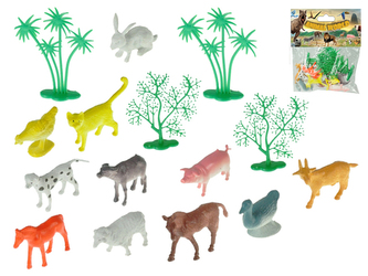 Zvířátka farma 4-6cm 15ks + 4stromky 15ks v sáčku