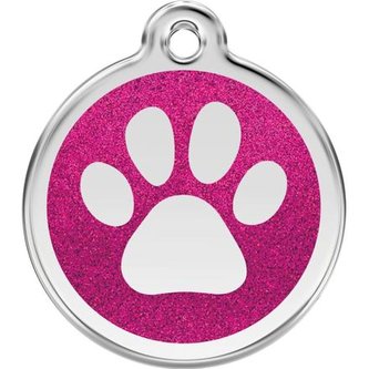 Známka Red Dingo - Tlapka - Tm.Růžová - Třpytivá velikost známky S - 20 mm