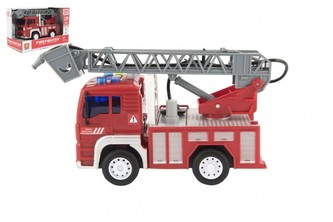 Auto hasiči stříkací vodu 20cm plast na setrvačník na bat. se zvukem se světlem v krabici 24x16x12cm