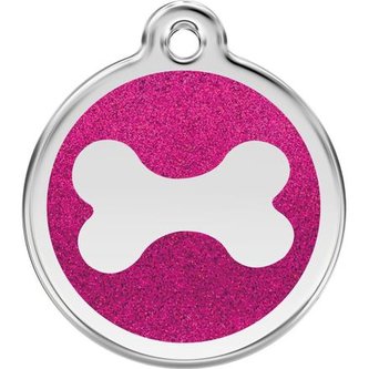 Známka Red Dingo - Kost - Tm.Růžová - Třpytivá velikost známky S - 20 mm