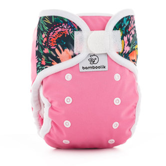 Svrchní kalhotky Duo Bamboolik (Suchý zip) Růžová + Květy