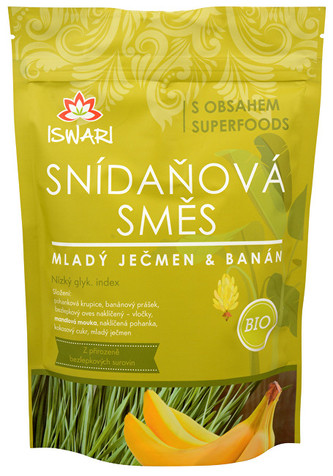 Iswari BIO Snídaňová směs Mladý ječmen, banán, naklíčená pohanka 800 g