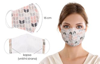 Ústní rouška bavlněná na gumičku s vnitřní kapsou - paravan - délka oblouku 15cm -dámská