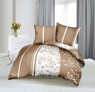 Povlečení bavlněný satén - hnědý kvítek - 140x220, 70x90 cm