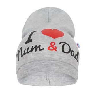 Dětská čepička New Baby I Love Mum and Dad šedá - velikost 3-9 m