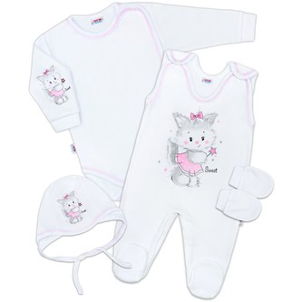 Soupravička 4-dílná New Baby Kočička bílo-růžová - velikost 50