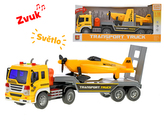 Auto nákladní  1:16 38cm na setrvačník na baterie se světlem a zvukem s letadlem v krabičce