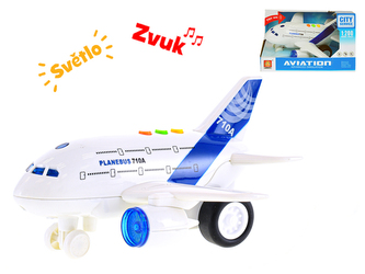 Letadlo dopravní 20cm na setrvačník na baterie se světlem a zvukem v krabičce
