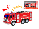 Auto hasičské s hadicí  27cm 1:16 na setrvačník na baterie se světlem a zvukem v krabičce
