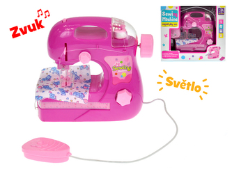 Šicí stroj 20x17cm růžový na baterie se světlem a zvukem v  krabičce