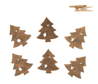 Dekorace vánoční kolíček - Stromky dřevěné 4cm, 6ks 4207