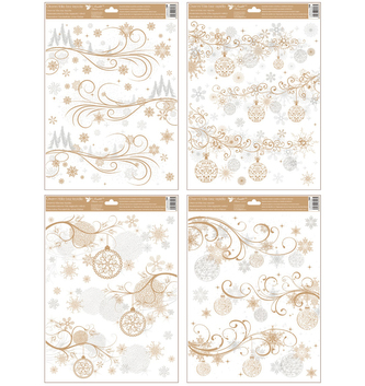Okenní fólie vánoční zlatostříbrné s glitrem 30 x 42cm, 240