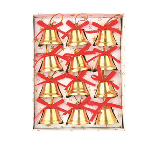 Dekorace vánoční - Zvonky zlaté 12ks v krabičce 2,5cm, 1739-01