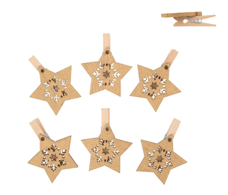 Dekorace vánoční kolíček - Hvězda dřevěná zlatá 3cm, 6ks 3068