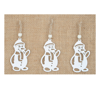 Dekorace vánoční - Sněhulák dřevěný bílý 6cm 3ks, na zavěšení, 4859