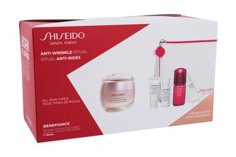 Shiseido Benefiance denní pleťová péče Benefiance Wrinkle Smoothing Cream 50 ml + čisticé pěna Clarifying Cleansing Foam 5 ml + pleťová voda Treatment Softener Enriched 7 ml + pleťové sérum Ultimune Power Infusing Concentrate 10 ml + oční krém Benefiance