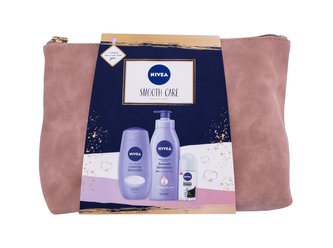 Nivea Smooth Care tělové mléko Smooth Sensation 400 ml + sprchový krém Creme Smooth 250 ml + antiperspirant roll-on Black & White Invisible Pure 50 ml + kosmetická taštička