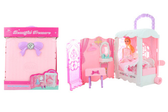 Cestovní kufřík s panenkou a nábytkem