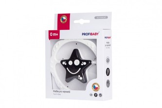 Chrastítko hvězdička/kytička černobílá plast 13cm v krabičce 12,5x16cm 0m+