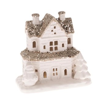 Porcelánový domek patrový s LED světlem- 2.jakost