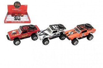 Auto terénní kov/plast 13cm na zpětné natažení 3 barvy na baterie se zvukem se světlem