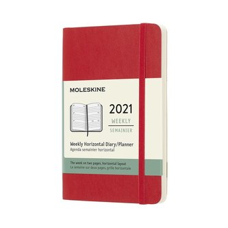 Moleskine Horizontální týdenní diář 2021 měkký červený S Moleskine Horizontální týdenní diář 2021 měkký červený S