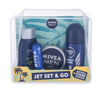 Nivea Protect & Care antiperspirant roll-on 50 ml + sprchový gel Energy 50 ml + balzám na rty Original Care 4,8 g + krém Men 30 ml + kosmetická taška