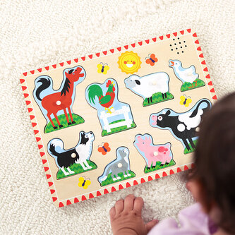 Dřevěné puzzle se zvuky - zvířata na farmě
