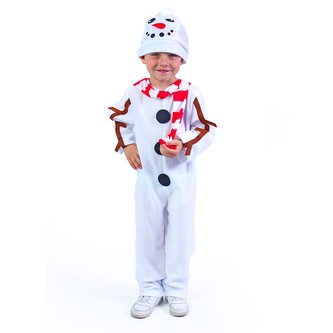 Dětský kostým sněhulák s čepicí a červenou šálou (S)