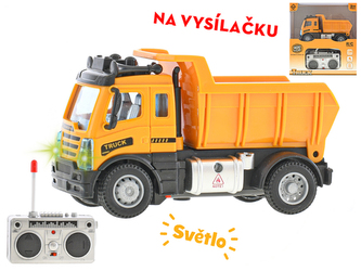 R/C auto stavební sklápěčka 12,5cm 1:64 plná funkce na baterie se světlem 27MHz v krabičce