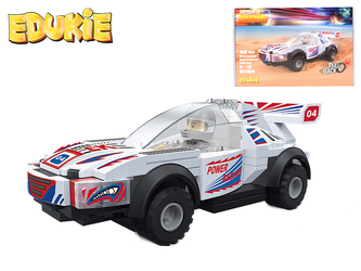 EDUKIE stavebnice auto závodní bílé na zpětný chod 102ks + 1figurka v krabičce