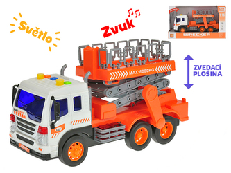 Auto opravářské plošina 27cm 1:16 na setrvačník na baterie se světlem a zvukem v krabičce