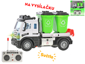 R/C auto úklidové s popelnicemi 12cm 1:64 plná funkce na baterie se světlem 27MHz v krabičce