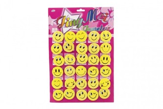 Odznak smajlík velký 4,5cm žlutý kov/plast 30ks na kartě v sáčku