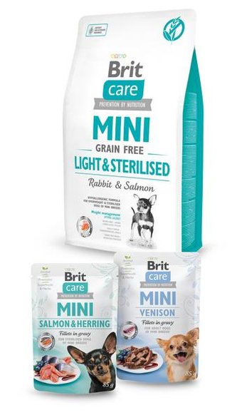 BONUS Brit Care Mini Grain Free Light & Sterilised 2kg+2x pouch 85g