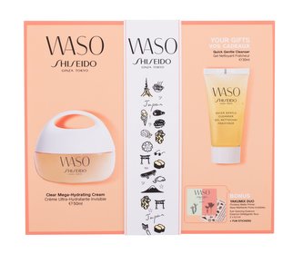 Shiseido Waso denní pleťová péče Waso Clear Mega-Hydrating Cream 50 ml + čisticí gel Waso Quick Gentle Cleanser 30 ml + oční sérum Waso Eye Opening Essence 0,3 ml + podkladová báze Waso Poreless Matte Primer 0,3 ml