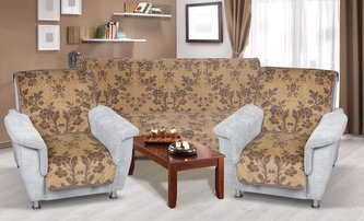 Souprava Karmela PLUS 3+1+1 - pnoucí květ - hnědookrový - 1x 150x200 + 2x 65x150 cm