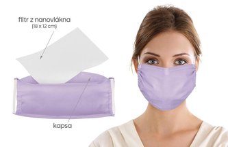 Ústní rouška s vloženým nanovlákenným filtrem - 1335/219 - fialová - 15x22cm