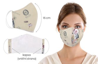 Ústní rouška bavlněná na gumičku s vnitřní kapsou - garden - délka oblouku 15cm