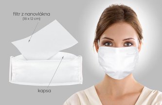 Ústní rouška s vloženým nanovlákenným filtrem - 1335/201 - bílá - 15x22cm