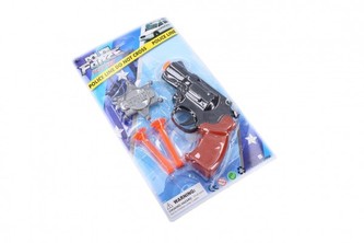 Policejní sada plast pistole na přísavky 14cm náboje 2ks+odznak na kartě