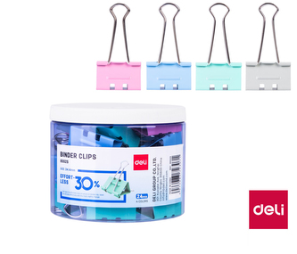 Binder clip 41mm, 24ks \"BEZ NÁMAHY\" DELI E8552S