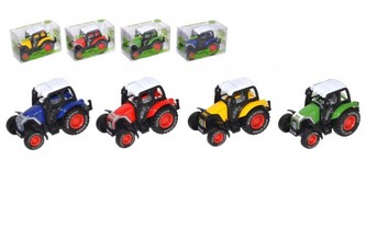 Traktor kov/plast 7cm na zpětné natažení 1 ks  různé barvy / krabička 8x5x4cm