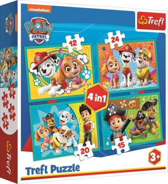 Puzzle 4v1 Šťastný tým Paw Patrol/Tlapková Patrola v krabici 28x28x6cm
