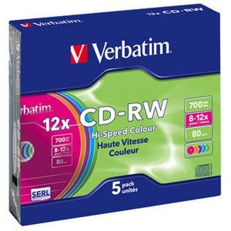 VERBATIM CD-RW(5-Pack)Slim/Colours/Hi Speed/8x-12x/700MB