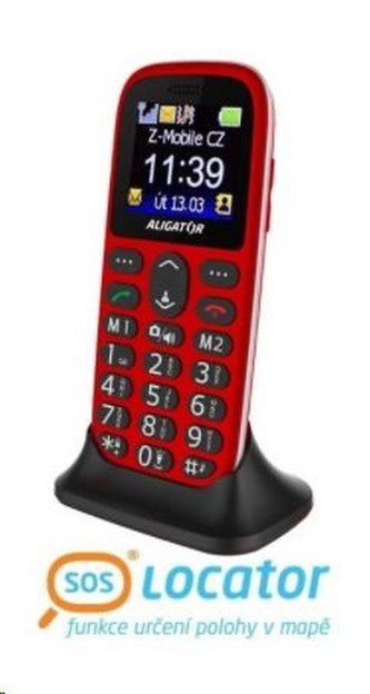 Aligator A510 Senior, červeno-černá + nabíjecí stojánek