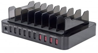 MANHATTAN 10-portová USB nabíjecí stanice, 76 W, 12 A USB Charging Dock with QC 2.0, Eight-bay Stand MANHATTAN 10-portová USB nabíjecí stanice, 76 W, 12 A USB Charging Dock with QC 2.0, Eight-bay Stand