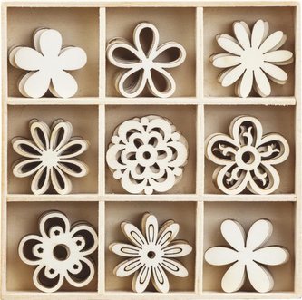 HEYDA Sada dřevěných dekorací v krabičce - květiny