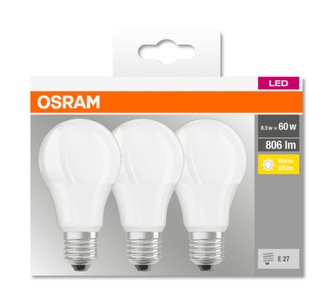 OSRAM LED BASE CL A Fros. 8,5W 827 E27 806lm 2700K (CRI 80) 10000h A+ (Krabička 3ks)