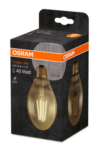 OSRAM Vintage 1906 LED CL OVAL Filament GOLD 4,5W 825 E27 470lm 2500K (CRI 80) 15000h A+ (Krabička 1ks)